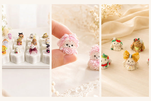 Handmade Puffling mini squishies shown in three gift style directions